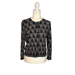 Talbots black and white teardrop patterned cardigan sweater - LP